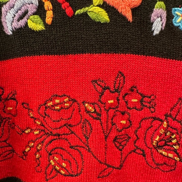 Vintage Just B Beaded Embroidered Floral Cardigan Sweater M - Picture 4 of 9